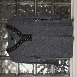 Raphaella embellished top - 3/4 sleeve, soft, gray, black, size M